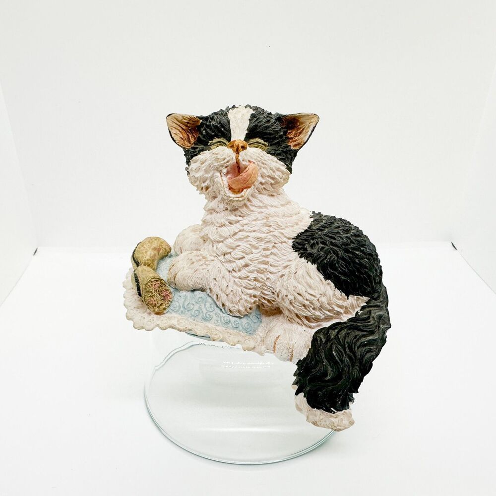 Vintage Resin Tuxedo Cat Figurine Sausage Funny Shelf Sitter